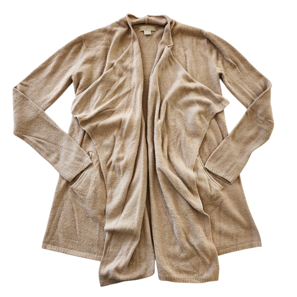 Barefoot Dreams CozyChic Lite Open front Island Cardigan Tan Sweater Women's S/M
